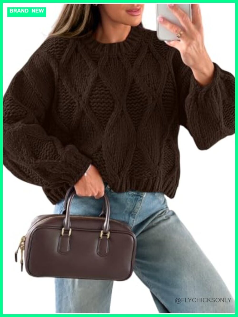 Cropped Cable Knit Sweater Oversized Loose Fit Long Sleeve Pullover